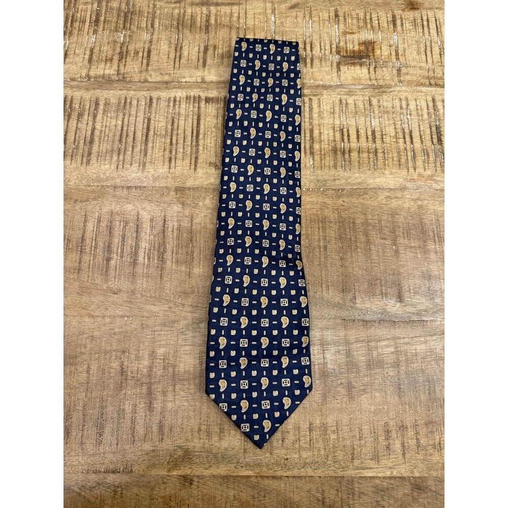 Enrico Guccini Tie Handmade in Italy Blue Men’s Vintage‎ Silk Geometric Pattern